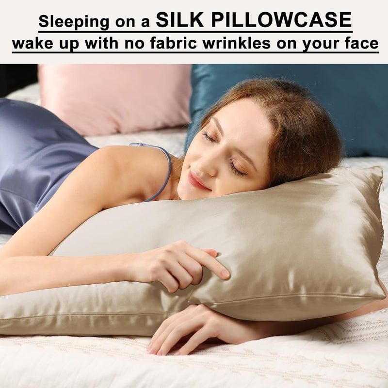 Ravmix Silk Pillow Cases with Zipper, 21momme Mulberry Silk Pillowcase for Hair Skin Health, Soft Smooth Breathable Cool Pillow Cover for Beauty Sleep with Gift Box 1PC(King 20"x36", Taupe) - Image 3